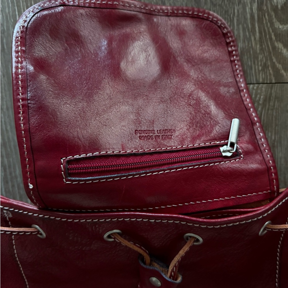 Genuine Leather Deep Red Backpack Multi-pocket - Picture 6 of 13